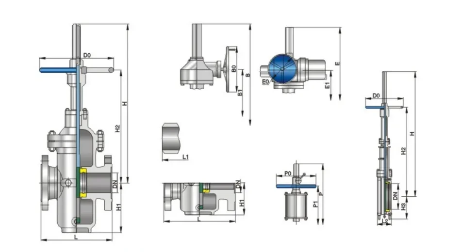 Structure and product views for Electric/gear driven flat gate valve Class300
